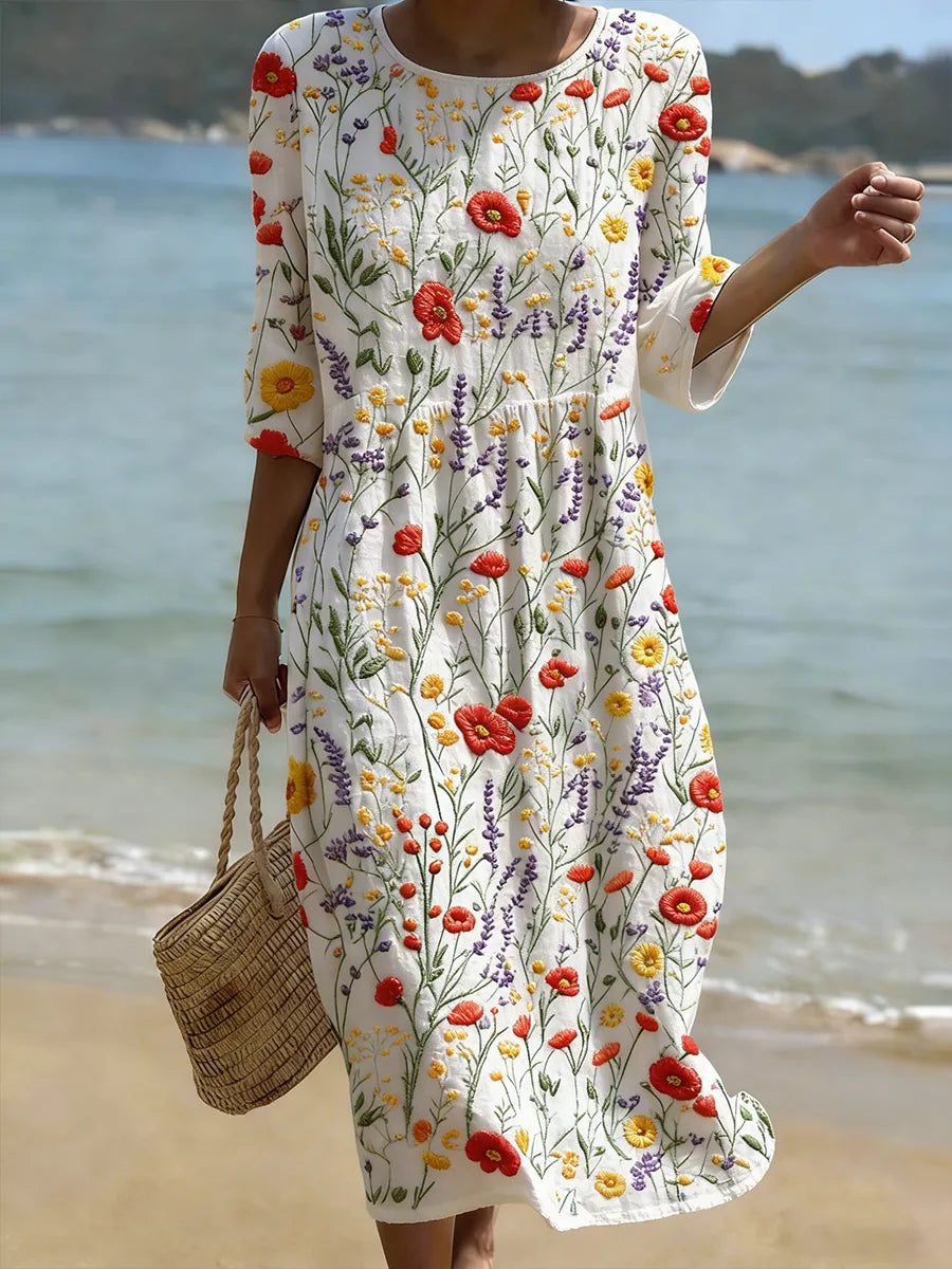 Christina | Floral Print Round Neck Maxi Dress