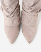 Women's Taupe Slouchy Suede Knee-High Boots with Buckle & Hidden Heel