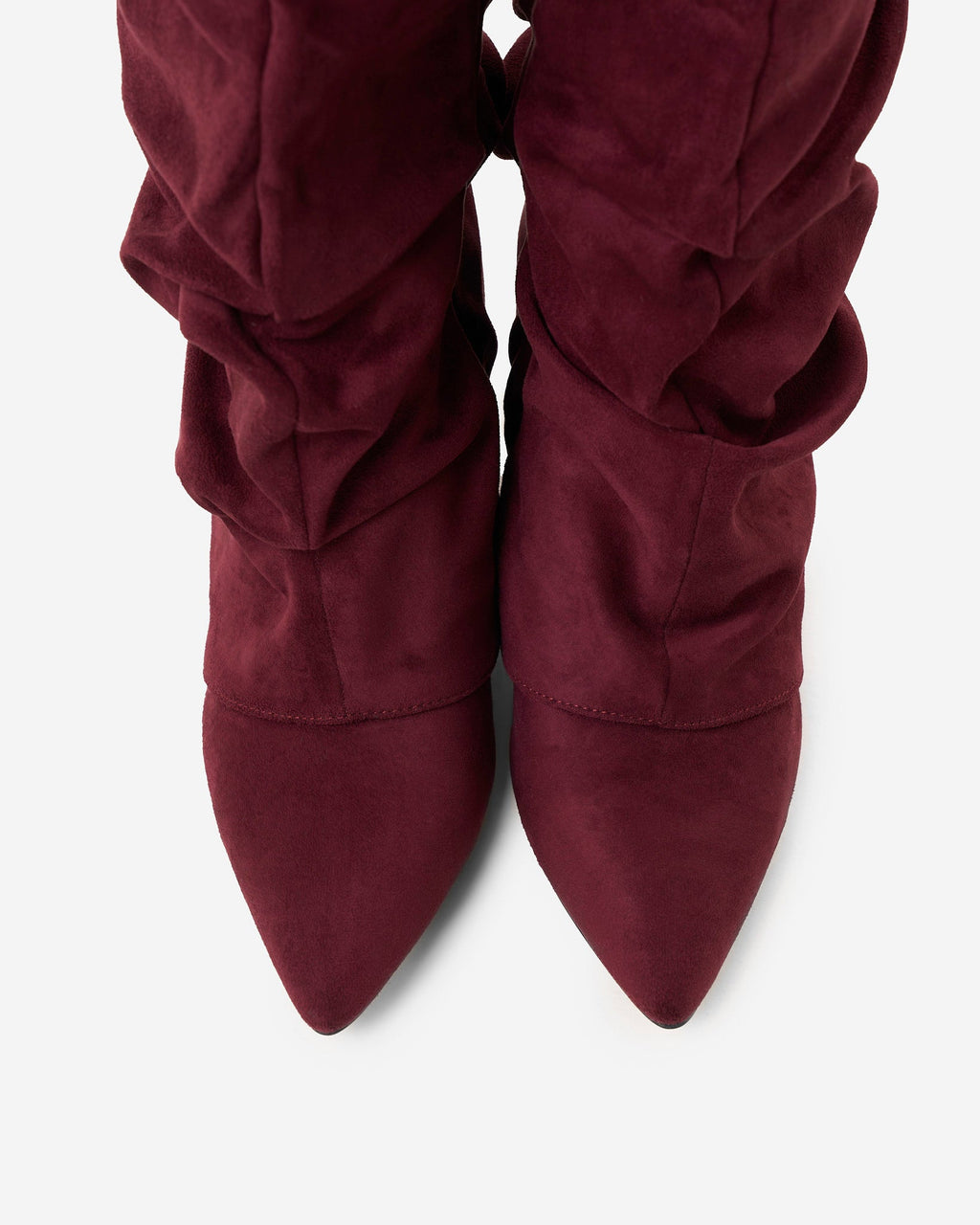 Women's Burgundy Slouchy Suede Knee-High Boots with Buckle & Hidden Heel