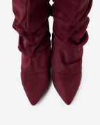 Women's Burgundy Slouchy Suede Knee-High Boots with Buckle & Hidden Heel