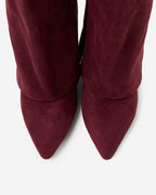 Women's Burgundy Suede Knee-High Boots with Buckle & Hidden Heel