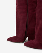 Women's Burgundy Suede Knee-High Boots with Buckle & Hidden Heel