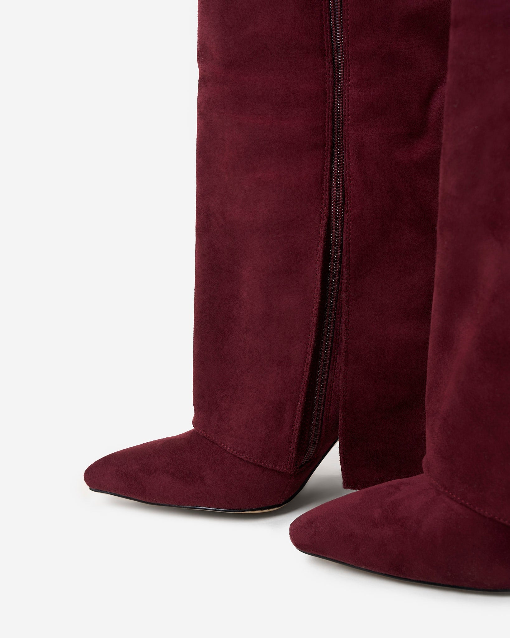 Women's Burgundy Suede Knee-High Boots with Buckle & Hidden Heel