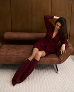 Women's Burgundy Suede Knee-High Boots with Buckle & Hidden Heel