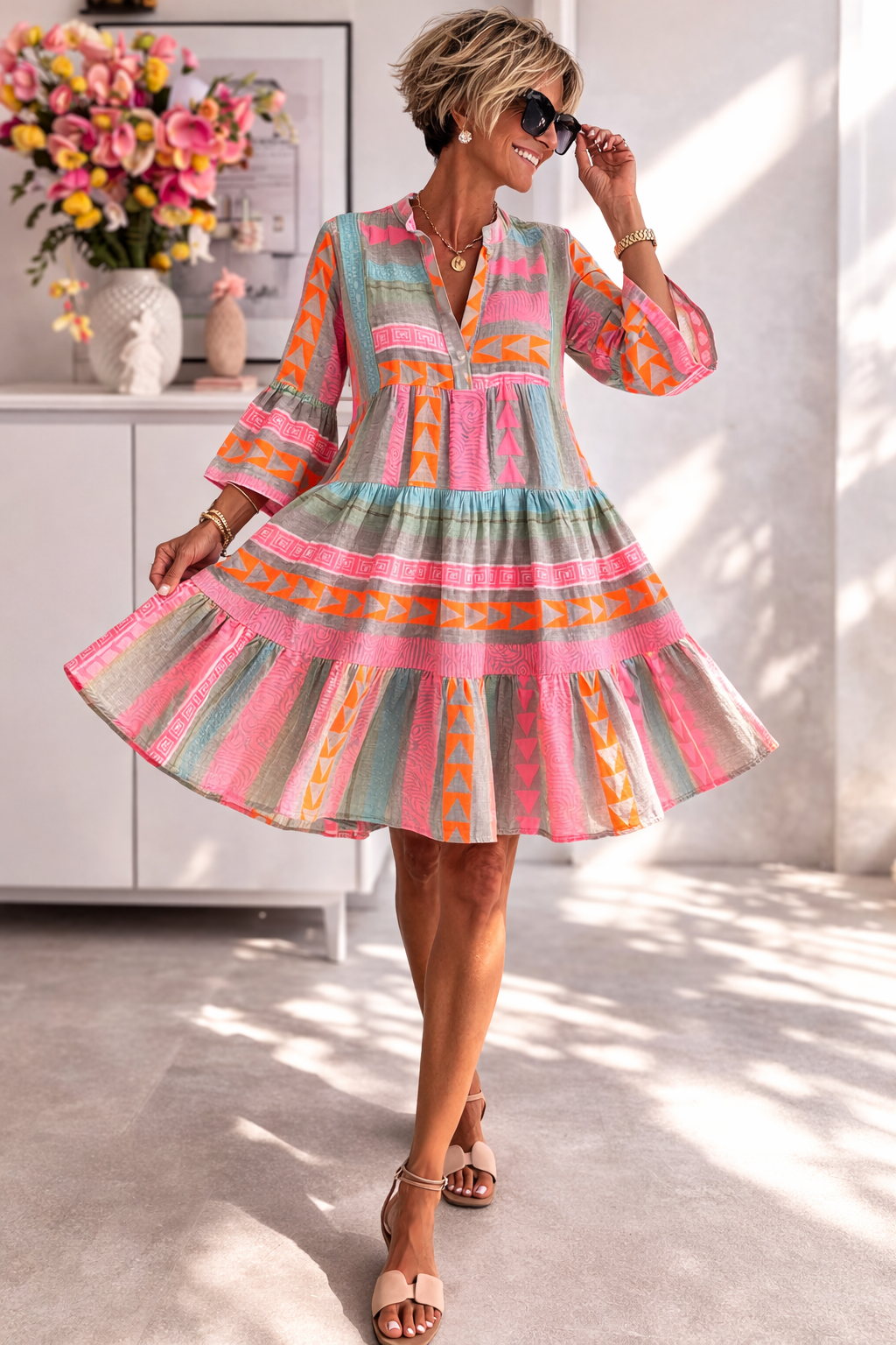 Elena | Patterned Flowing Midi Dress