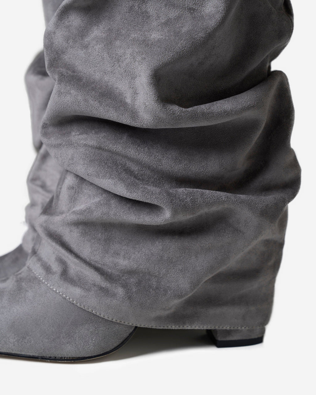 Women's Grey Slouchy Suede Knee-High Boots with Buckle & Hidden Heel