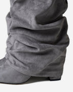 Women's Grey Slouchy Suede Knee-High Boots with Buckle & Hidden Heel