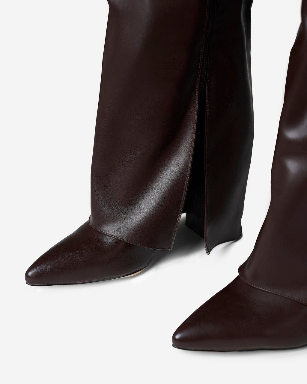 Women's Dark Brown Leather Knee-High Boots with Buckle & Hidden Heel