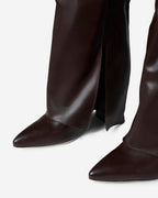 Women's Dark Brown Leather Knee-High Boots with Buckle & Hidden Heel