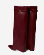 Women's Burgundy Leather Knee-High Boots with Buckle & Hidden Heel