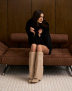 Women's Beige Suede Knee-High Boots with Buckle & Hidden Heel