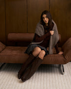 Women's Dark Brown Leather Knee-High Boots with Buckle & Hidden Heel