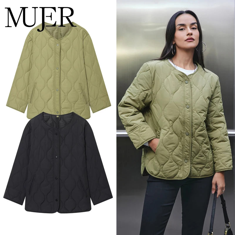 Women's Black Quilted Long-Sleeve Winter Jacket