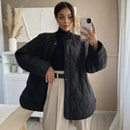 Women's Black Quilted Long-Sleeve Winter Jacket