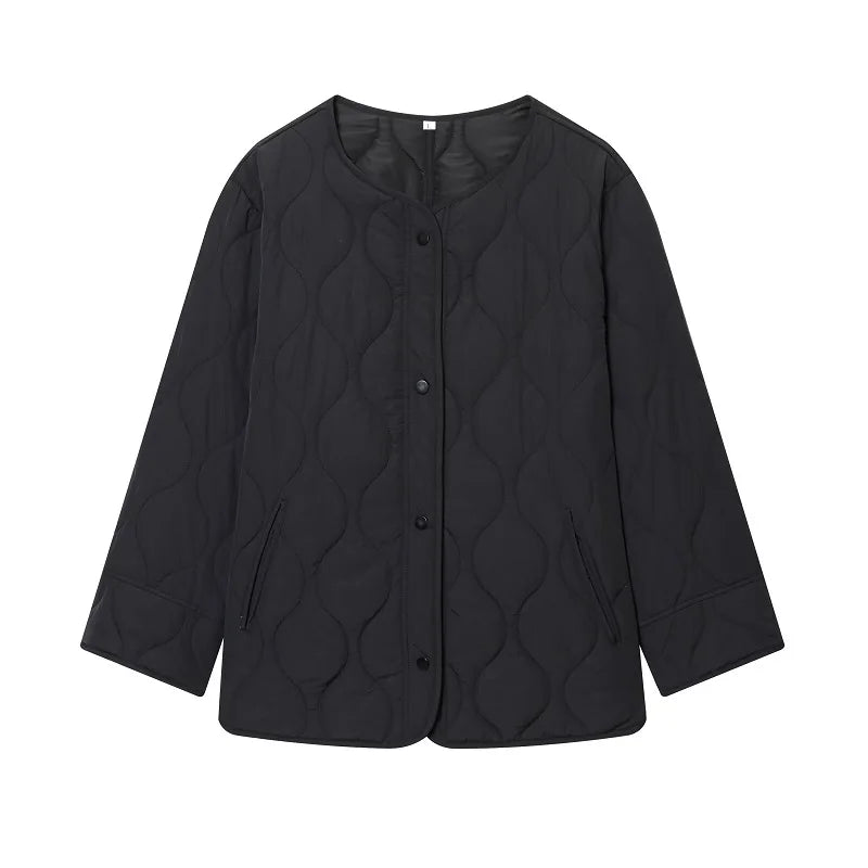 Women's Black Quilted Long-Sleeve Winter Jacket