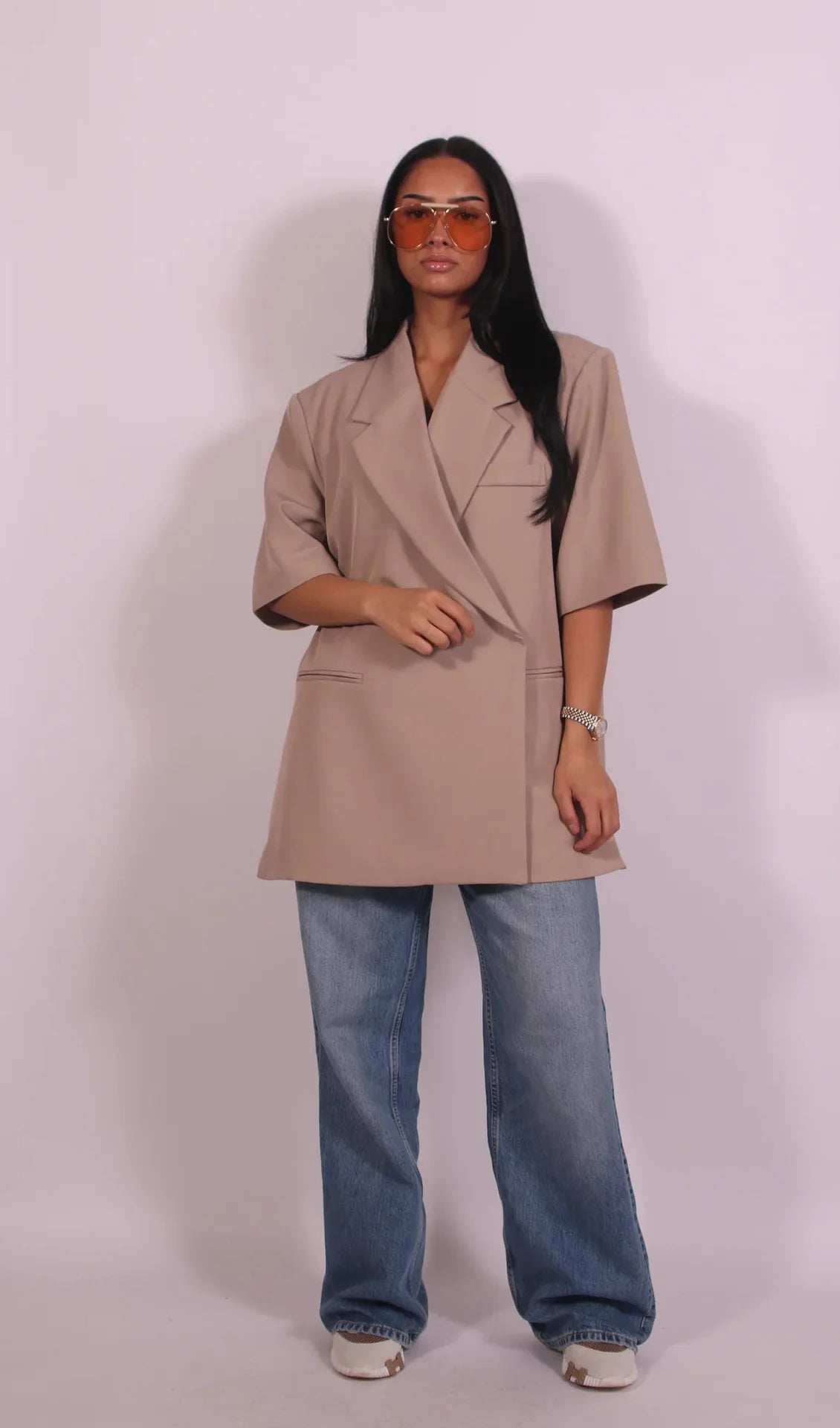 Women's Chic Oversized Blazer & High-Waist Shorts Set