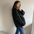 Women's Black Quilted Long-Sleeve Winter Jacket