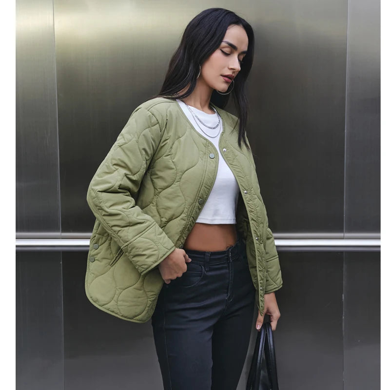 Women's Black Quilted Long-Sleeve Winter Jacket