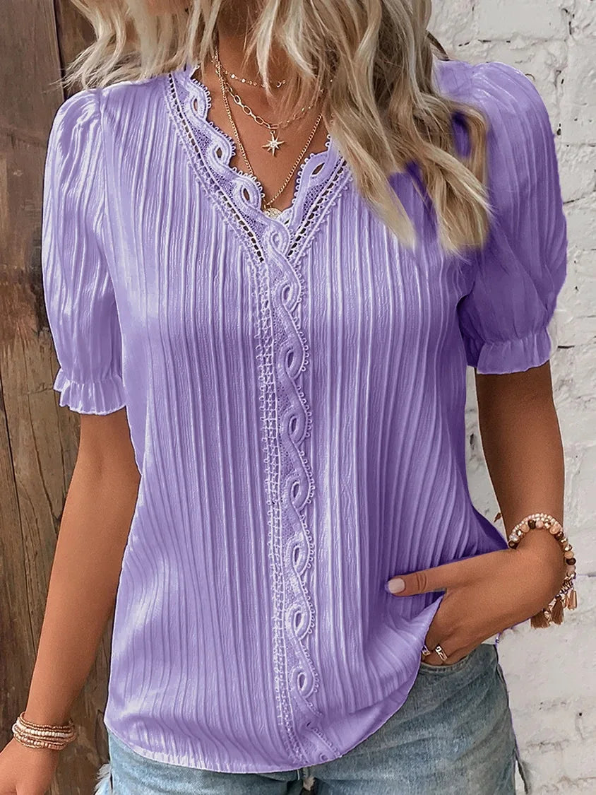 Women's Summer V-Neck Hollow-Out Top