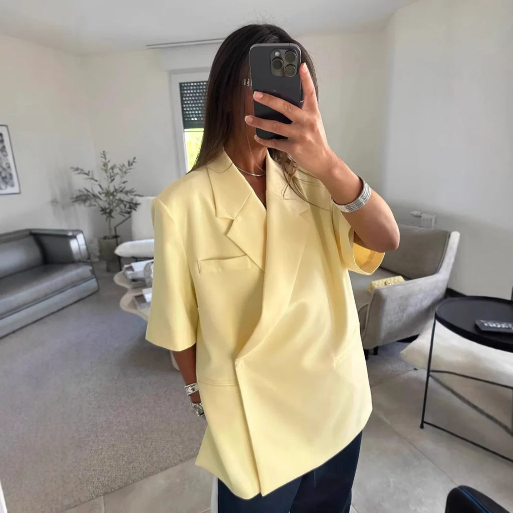 Women's Chic Oversized Blazer & High-Waist Shorts Set