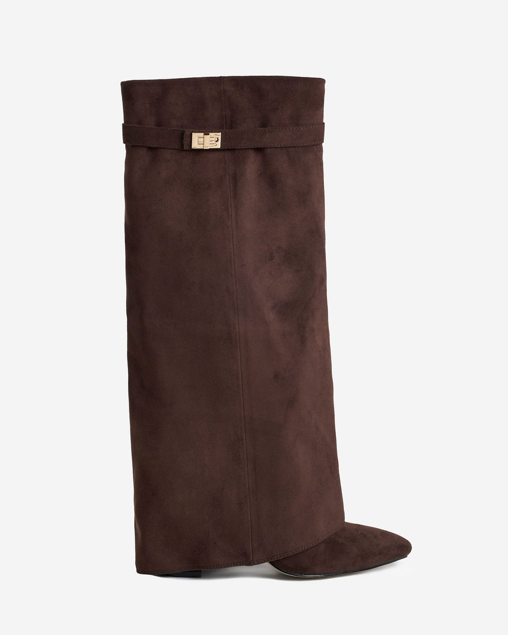 Women's Dark Brown Suede Knee-High Boots with Buckle & Hidden Heel