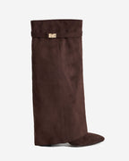 Women's Dark Brown Suede Knee-High Boots with Buckle & Hidden Heel