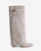 Women's Taupe Suede Knee-High Boots with Buckle & Hidden Heel