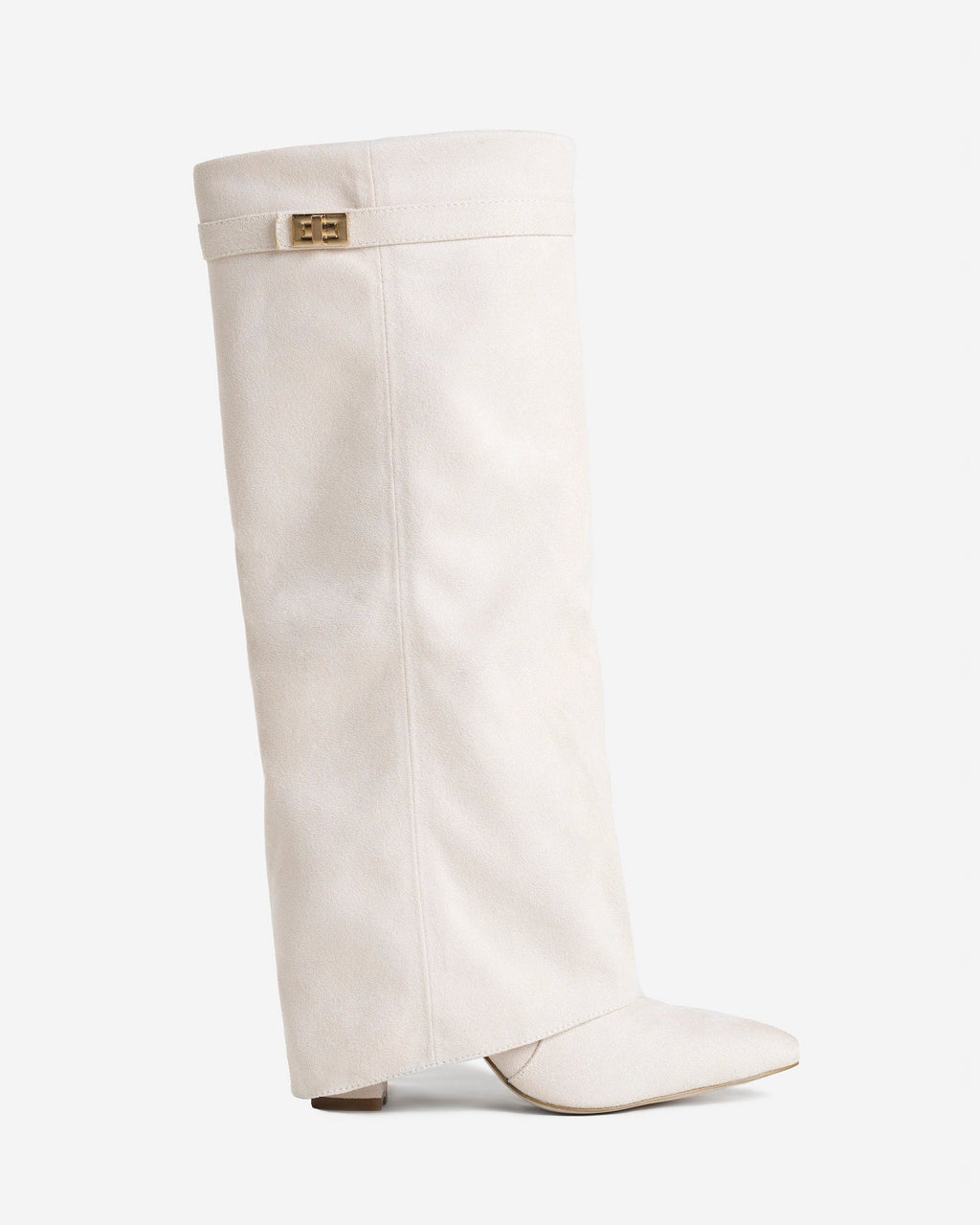 Women's Creamy Suede Knee-High Boots with Buckle & Hidden Heel