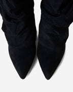Women's Black Slouchy Suede Knee-High Boots with Buckle & Hidden Heel