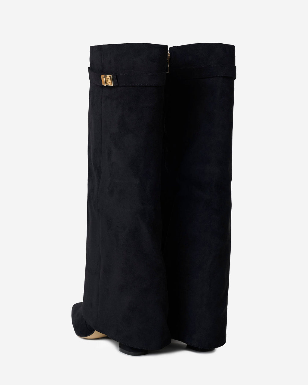 Women's Black Suede Knee-High Boots with Buckle & Hidden Heel