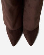 Women's Dark Brown Suede Knee-High Boots with Buckle & Hidden Heel