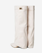 Women's Creamy Suede Knee-High Boots with Buckle & Hidden Heel