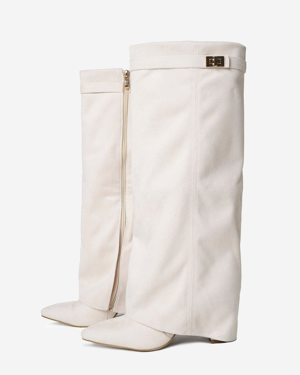 Women's Creamy Suede Knee-High Boots with Buckle & Hidden Heel