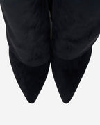 Women's Black Suede Knee-High Boots with Buckle & Hidden Heel
