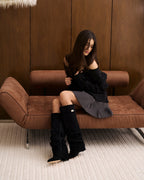 Women's Black Slouchy Suede Knee-High Boots with Buckle & Hidden Heel