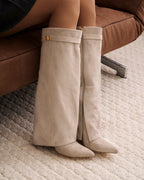 Women's Taupe Suede Knee-High Boots with Buckle & Hidden Heel