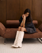 Women's Creamy Suede Knee-High Boots with Buckle & Hidden Heel